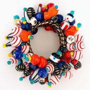 Vintage Cha Cha Wide Bracelet Glass Bead Expansion Boho Glam 1950's